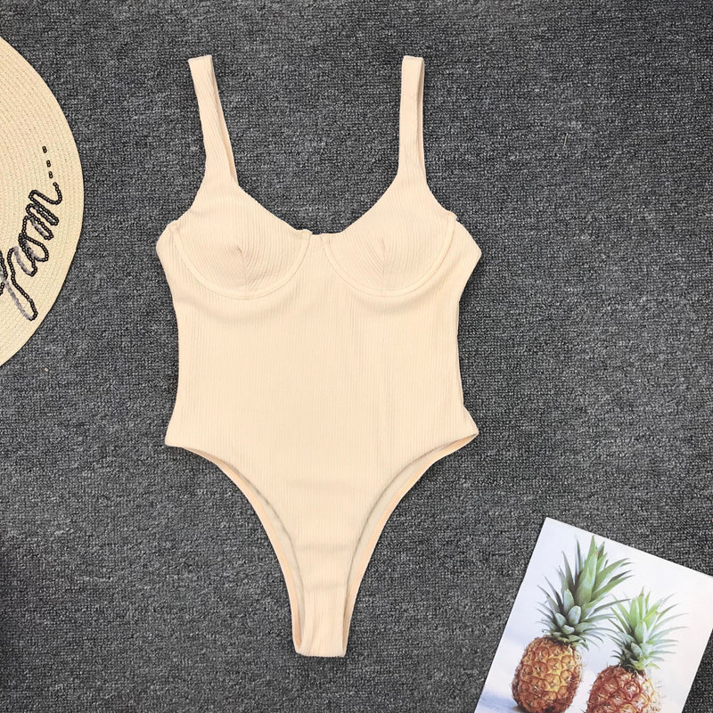 One-piece Swimsuit Solid Color Steel Brackets Gather One-piece Lion-Tree