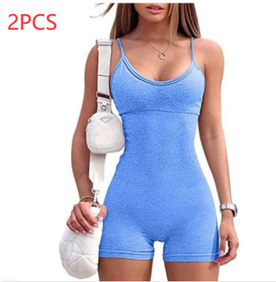 Spaghetti Strap Shorts Jumpsuit Sports Yoga Workout Tight Romper Women Fashion Fitness Sportwear Lion-Tree