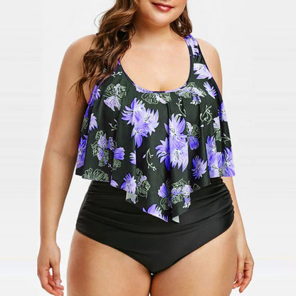 High waist lotus print swimsuit Lion-Tree