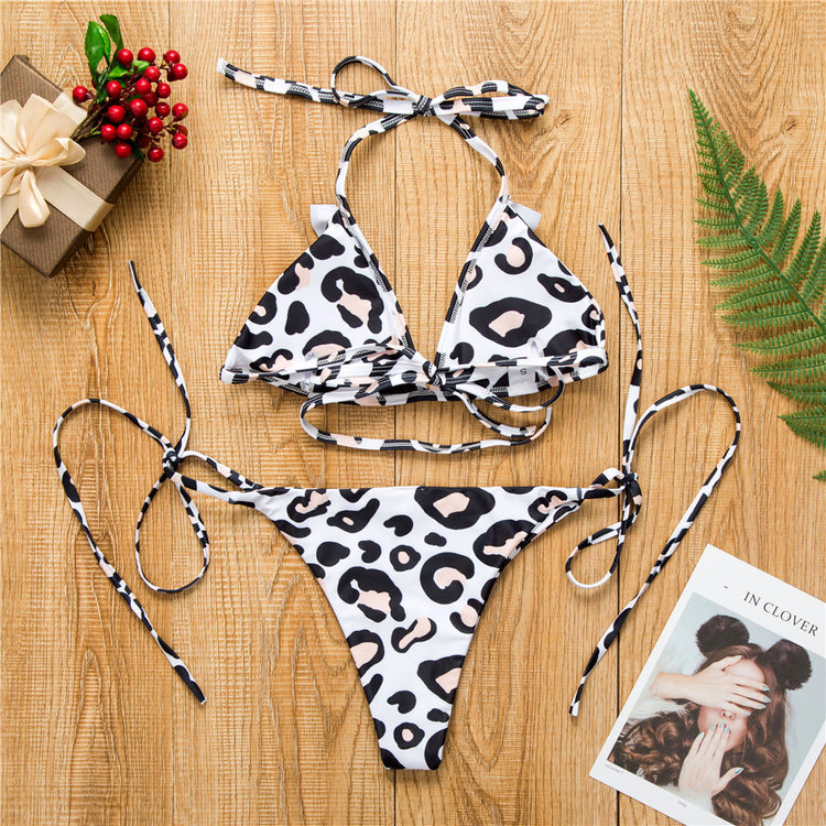 European and American new leopard ruffle bikini Lion-Tree