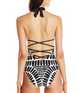 Black sexy cross color block wire free halter one piece swimwear Lion-Tree