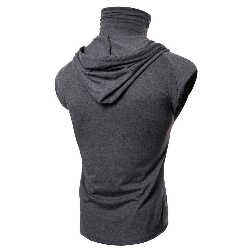 Mens Mask Button Sports Vest Hooded Lion-Tree