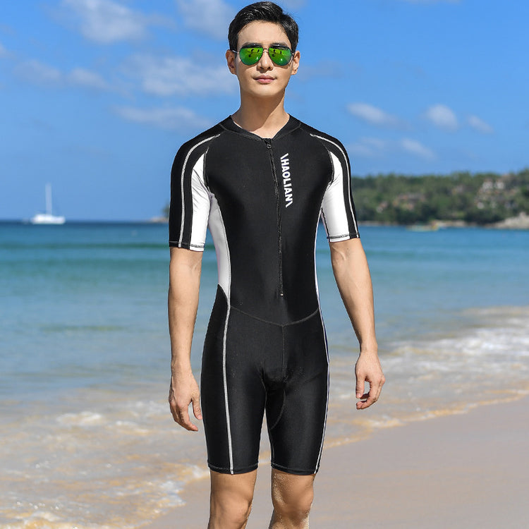 One-Piece Swimsuit Short-Sleeved Five-Point Sports Surfing Suit Men Lion-Tree