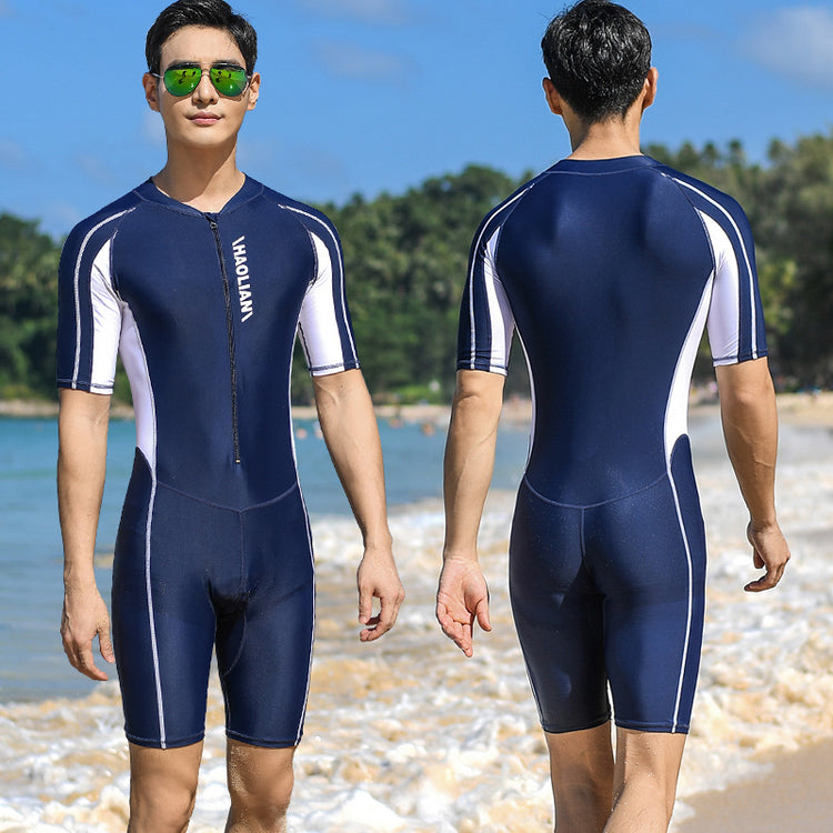 One-Piece Swimsuit Short-Sleeved Five-Point Sports Surfing Suit Men Lion-Tree
