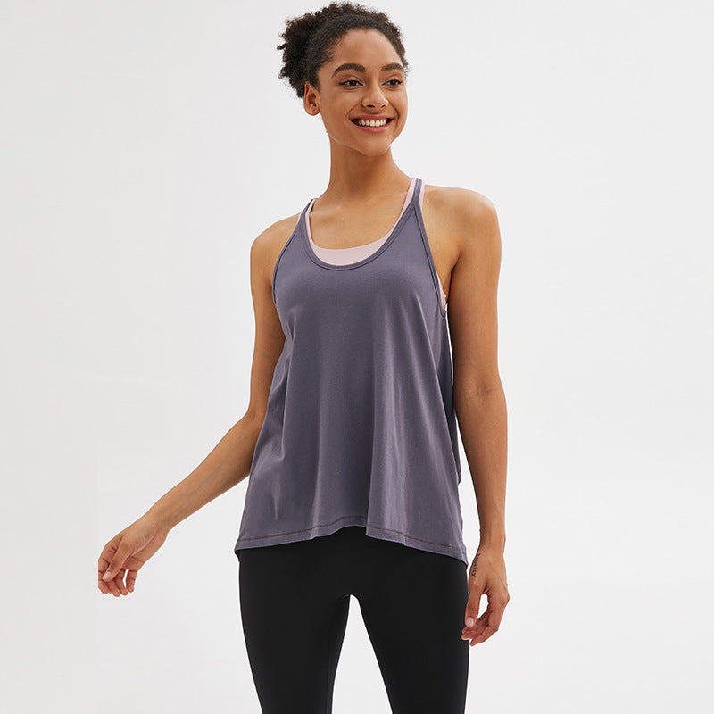 Cross-Border Hot Style Solid Color Loose Sleeveless Blouse, Wicking, Quick-Drying, Breathable Yoga Wear Sports Vest Women Lion-Tree