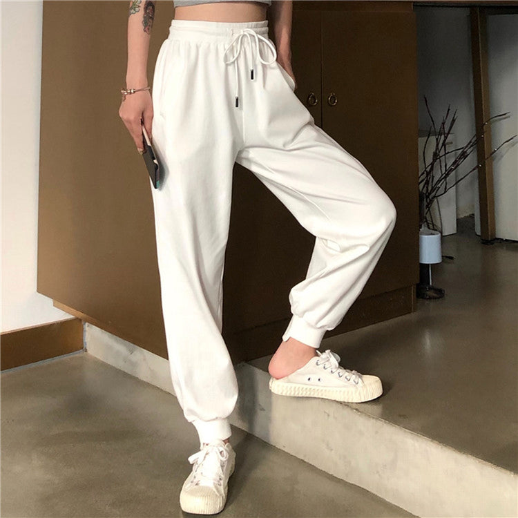 White Pants Loose And Thin Waist Pants Sports Pants High Waist Casual Pants Women&