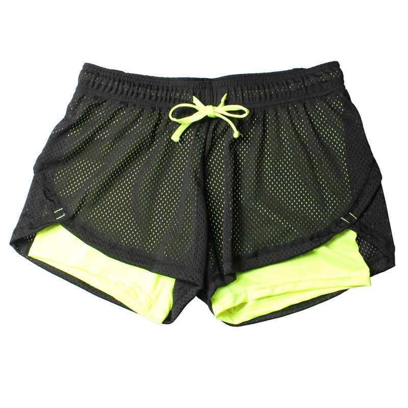 The New Drawstring Fake Two-Piece Running Training Quick-Drying Yoga Shorts Mesh Lion-Tree