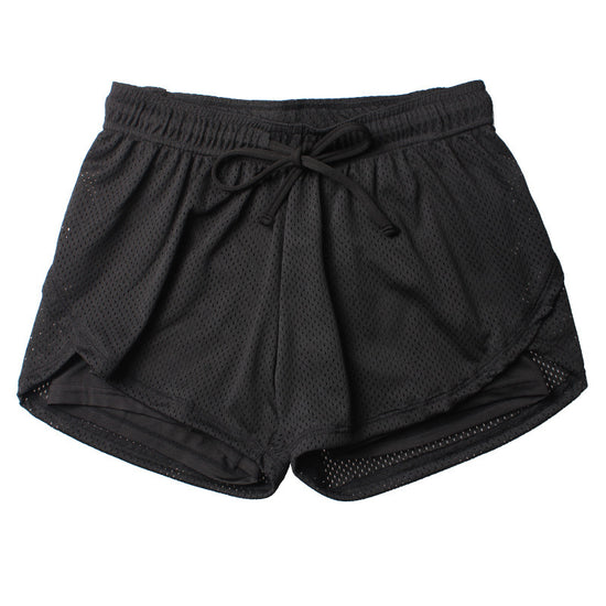 The New Drawstring Fake Two-Piece Running Training Quick-Drying Yoga Shorts Mesh Lion-Tree