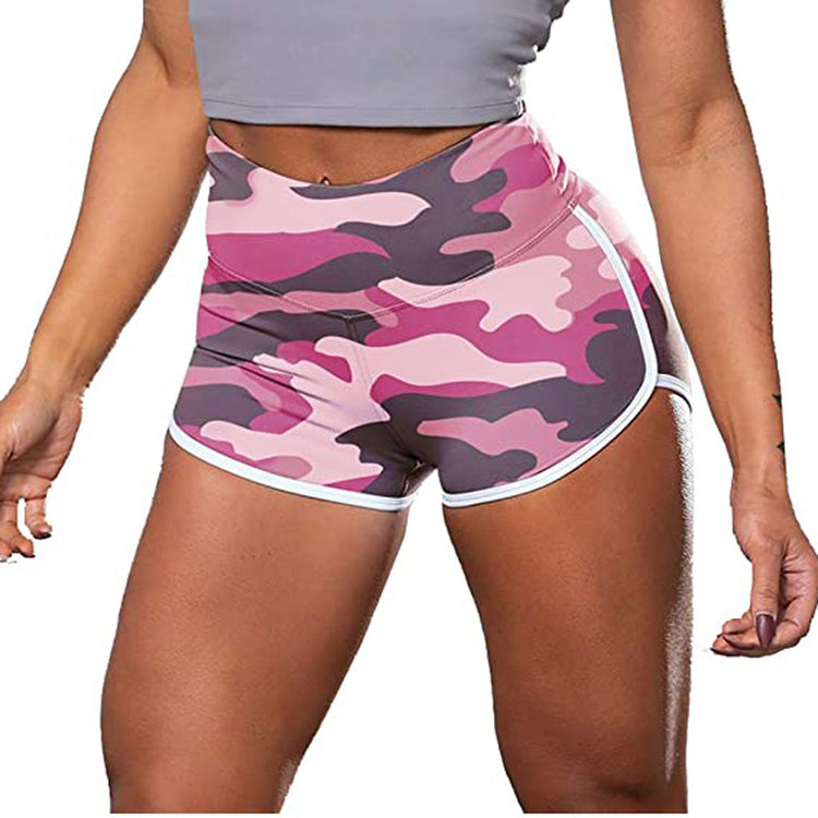 Ladies Camouflage Tie-Dye Print Hip-Up Fitness Casual Shorts Lion-Tree