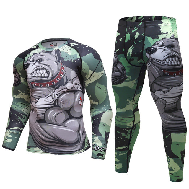 Mens Tracksuit Set D Animal Compression T-Shirt Pants Skin Lion-Tree