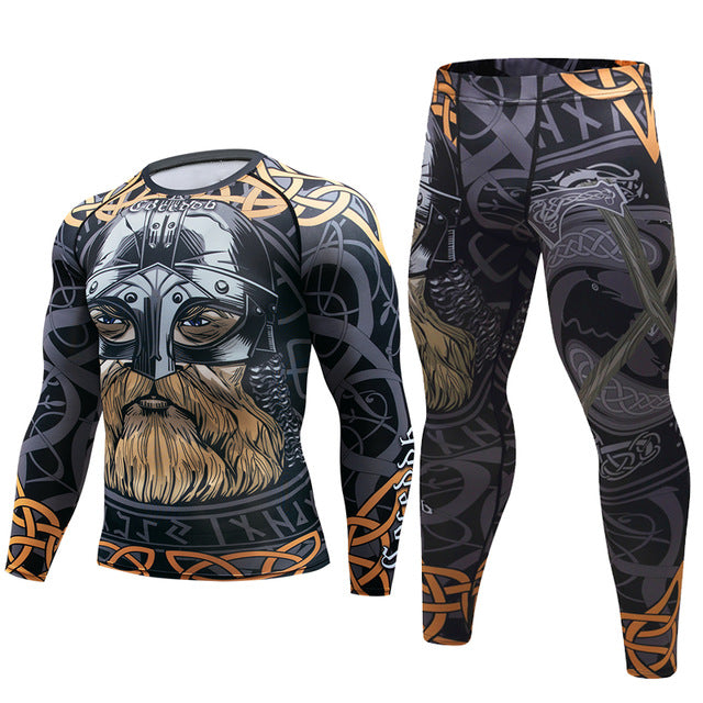 Mens Tracksuit Set D Animal Compression T-Shirt Pants Skin Lion-Tree