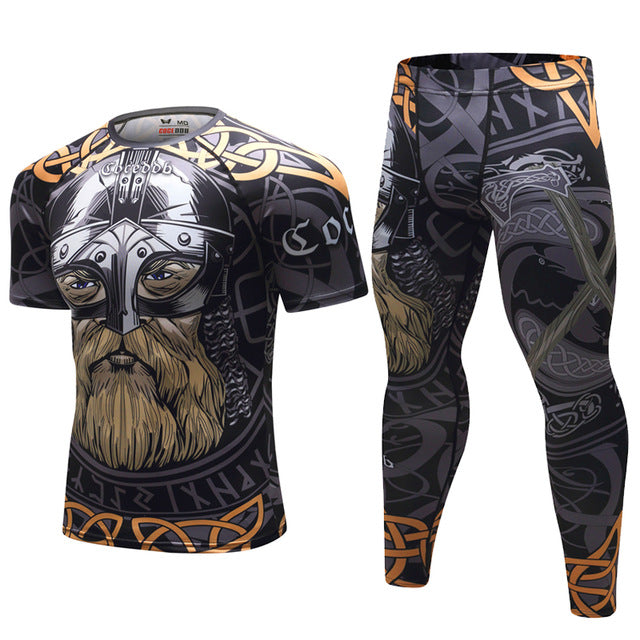 Mens Tracksuit Set D Animal Compression T-Shirt Pants Skin Lion-Tree