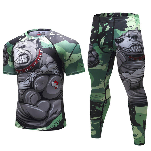 Mens Tracksuit Set D Animal Compression T-Shirt Pants Skin Lion-Tree