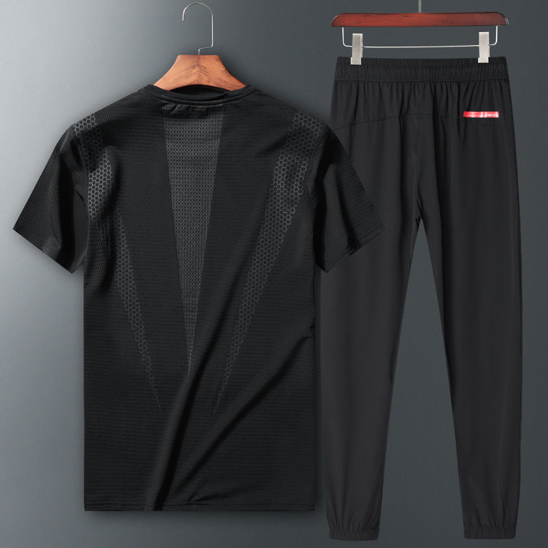 Two-piece short-sleeved sportswear T-shirt trousers set Lion-Tree
