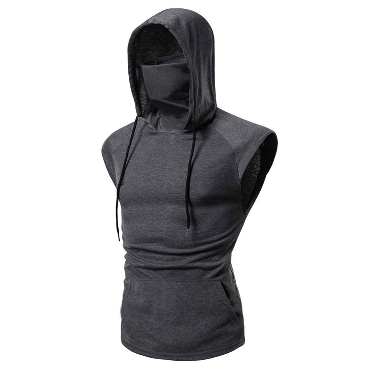 Mens Mask Button Sports Vest Hooded Lion-Tree