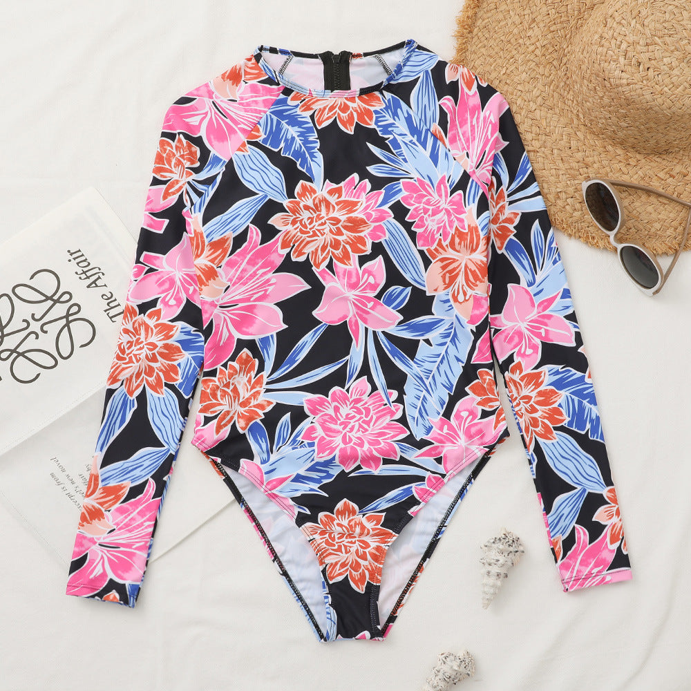 Long Sleeve One Piece Swimsuit Ladies Print Zip Surf Suit Lion-Tree