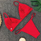 Solid Color Split Gathered V-shaped T-back Bikini Lion-Tree