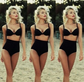 Solid color bikini swimsuit sexy black retro high waist bikini swimsuit Lion-Tree