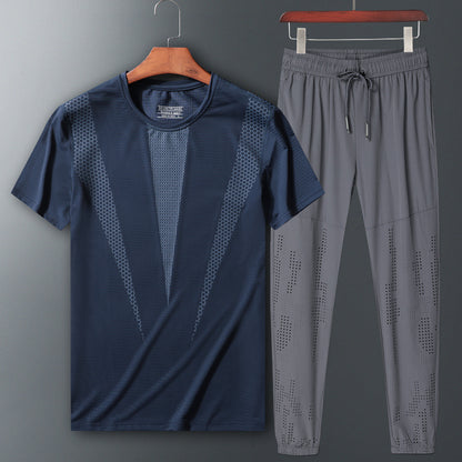 Two-piece short-sleeved sportswear T-shirt trousers set Lion-Tree