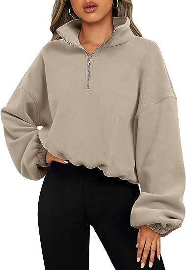 Loose Sport Pullover Hoodie Women Winter Solid Color Zipper Stand Collar Sweatshirt Thick Warm Clothing Lion-Tree