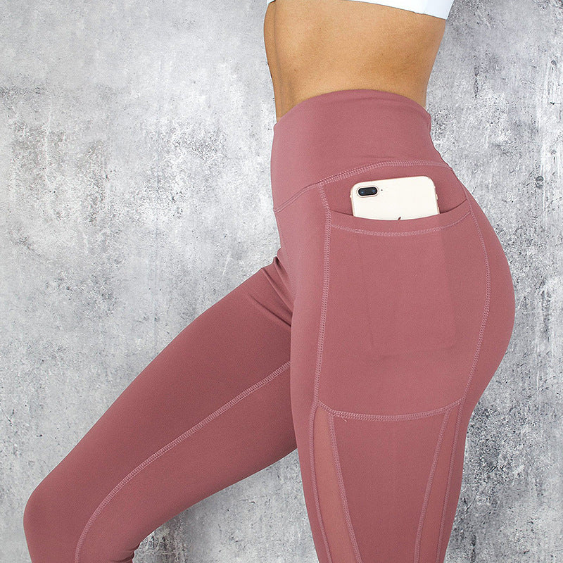 Women High Waist Pocket Leggings Solid Color Lion-Tree