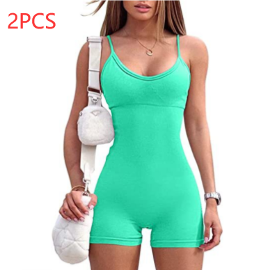 Spaghetti Strap Shorts Jumpsuit Sports Yoga Workout Tight Romper Women Fashion Fitness Sportwear Lion-Tree