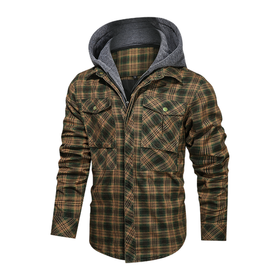 Men Long-sleeved Plaid Jacket Regular Fit Fleece Detachable Hoodies Jackets