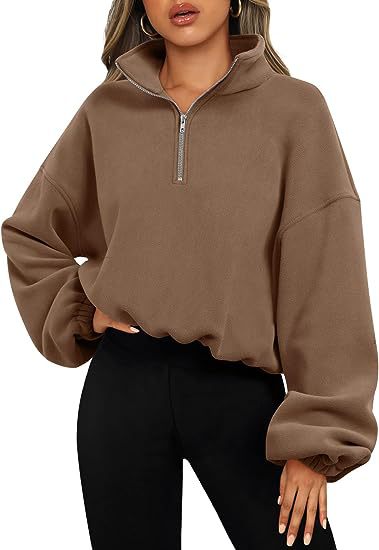 Loose Sport Pullover Hoodie Women Winter Solid Color Zipper Stand Collar Sweatshirt Thick Warm Clothing Lion-Tree