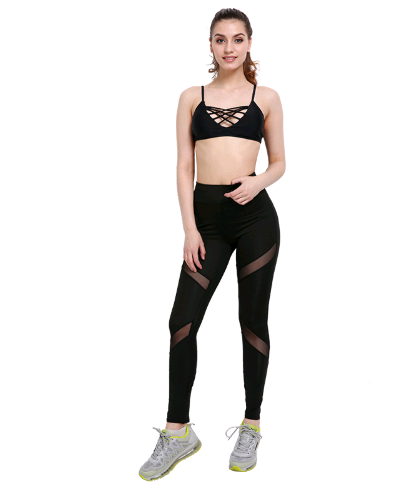 2021 new European and American hot style wish foreign trade speed dry gauze yoga butterfly X mesh yoga pants. Lion-Tree