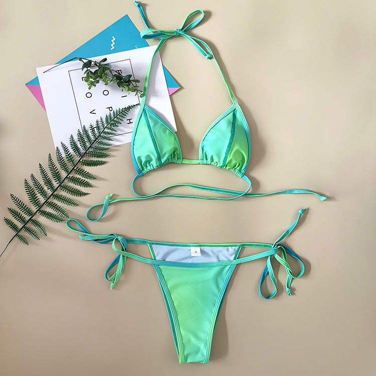 Topstitched Color Smudge Split Gradient Strap Swimsuit Lion-Tree