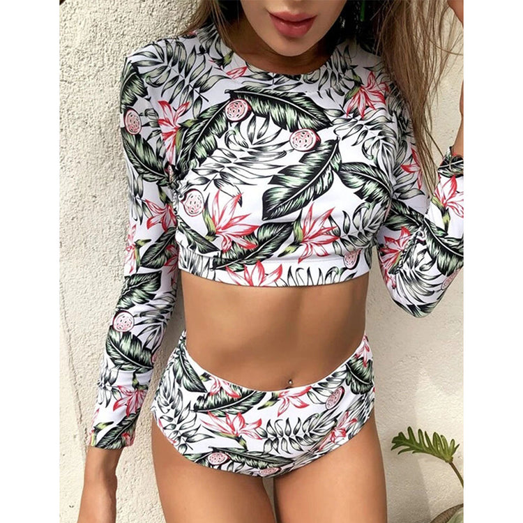 Bikini Long Sleeve Wetsuit Solid Color Swimsuit Sexy Lion-Tree
