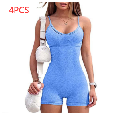 Spaghetti Strap Shorts Jumpsuit Sports Yoga Workout Tight Romper Women Fashion Fitness Sportwear Lion-Tree