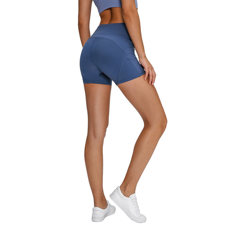 SHINBENE Anti-sweat Plain Sport Athletic Shorts Women High Waisted Soft Cotton Feel Fitness Yoga Shorts with Two Side Pocket Lion-Tree
