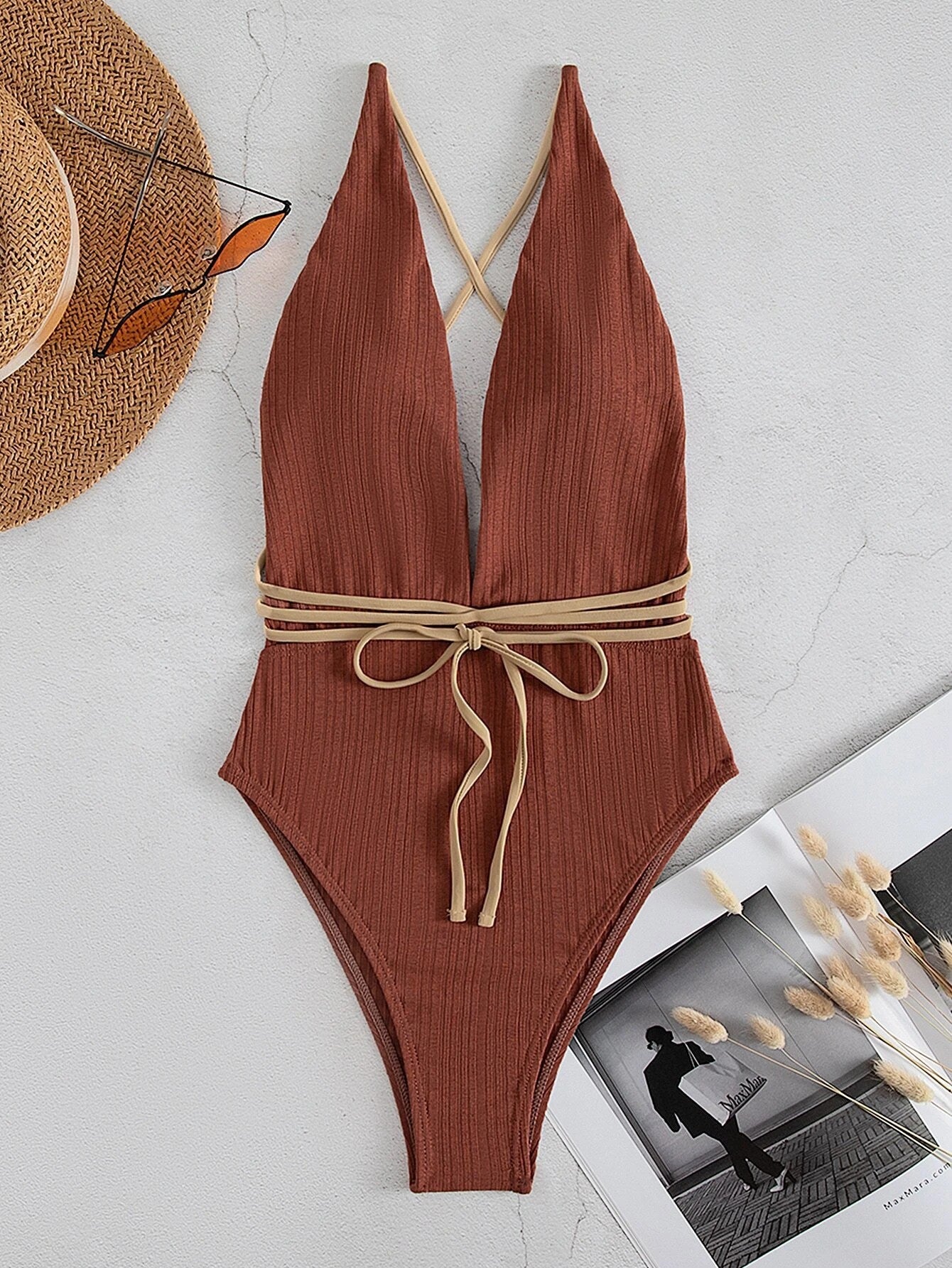 New V-neck One Piece Beach Swimwear Lion-Tree