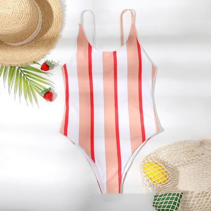 One-piece Bikini One-piece Swimsuit Striped Slimn Lion-Tree