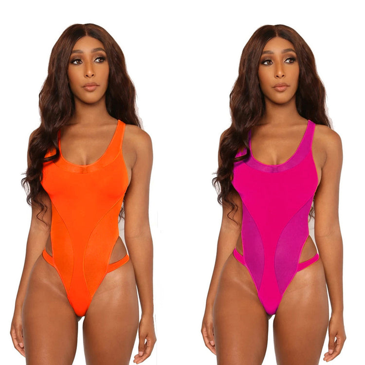 European And American Solid Color One-piece Bikini Swimsuit Swimwear Lion-Tree