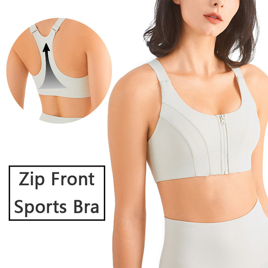 Zip Front Sports Bra Shock Absorption Gather For Women Plus Size Workout Fitness Running Lion-Tree