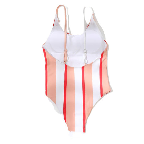 One-piece Bikini One-piece Swimsuit Striped Slimn Lion-Tree