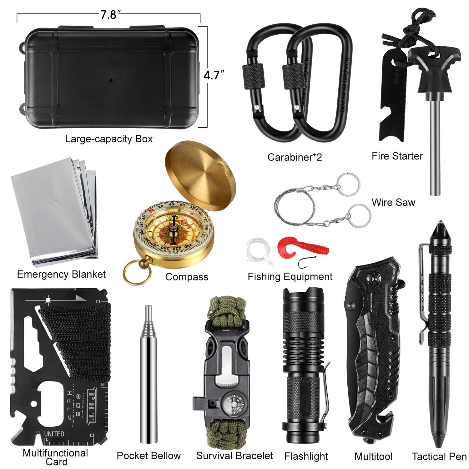 14in1 Outdoor Emergency Survival Gear Kit Camping Hiking Survival Gear Tools Kit Survival Gear And Equipment, Outdoor Fishing Hunting Camping Accessories Lion-Tree