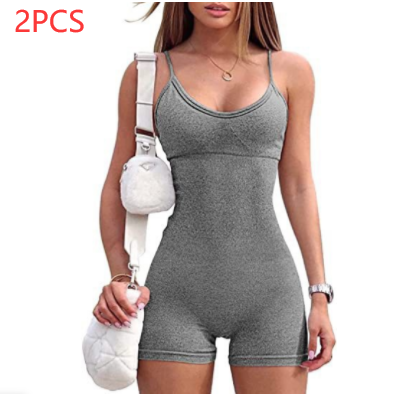 Spaghetti Strap Shorts Jumpsuit Sports Yoga Workout Tight Romper Women Fashion Fitness Sportwear Lion-Tree